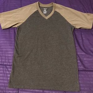 Beige & Dark Grey V-Neck Shirt
